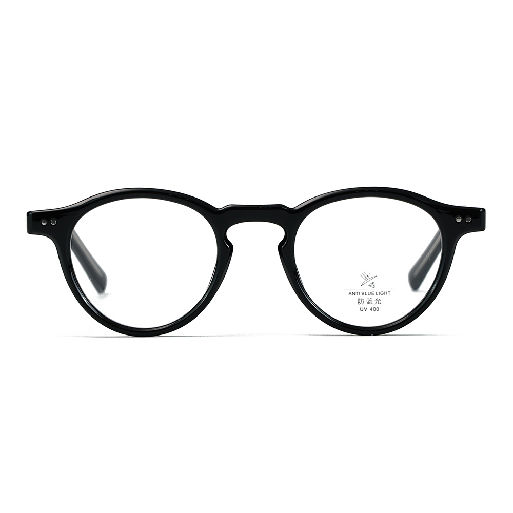 Gafas de bloqueo de luz azul con marco redondo de férula gruesa Temple TR90