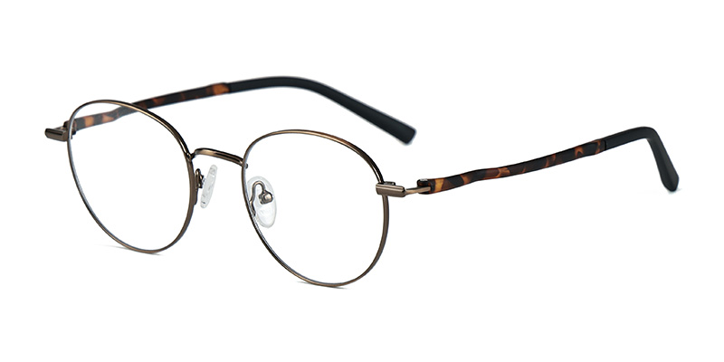 Montura de gafas redondas pequeñas vintage de metal con luz azul unisex