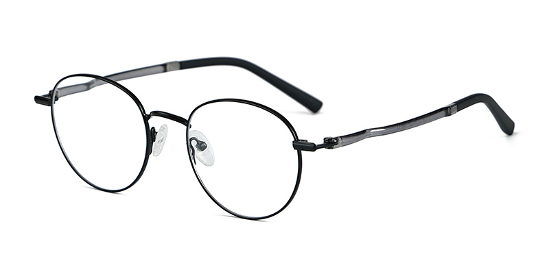 Montura de gafas redondas pequeñas vintage de metal con luz azul unisex