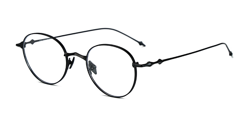 Montura de gafas redondas de luz azul de metal de medio titanio para mujer