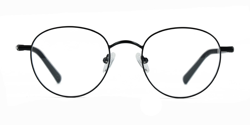 Montura de gafas redondas pequeñas vintage de metal con luz azul unisex