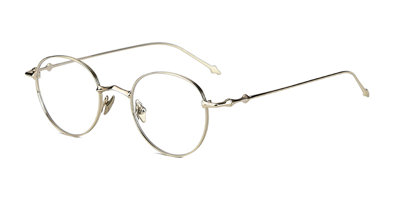 Montura de gafas redondas de luz azul de metal de medio titanio para mujer