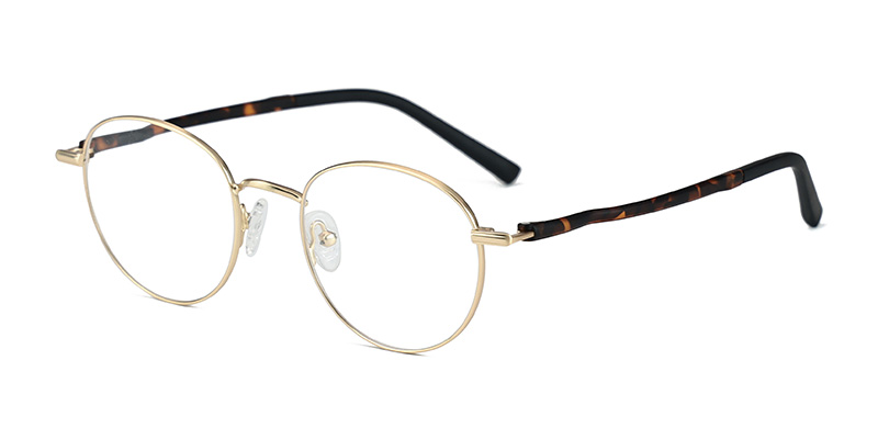 Montura de gafas redondas pequeñas vintage de metal con luz azul unisex