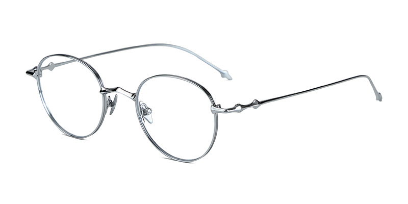 Montura de gafas redondas de luz azul de metal de medio titanio para mujer