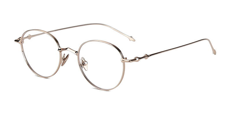 Montura de gafas redondas de luz azul de metal de medio titanio para mujer