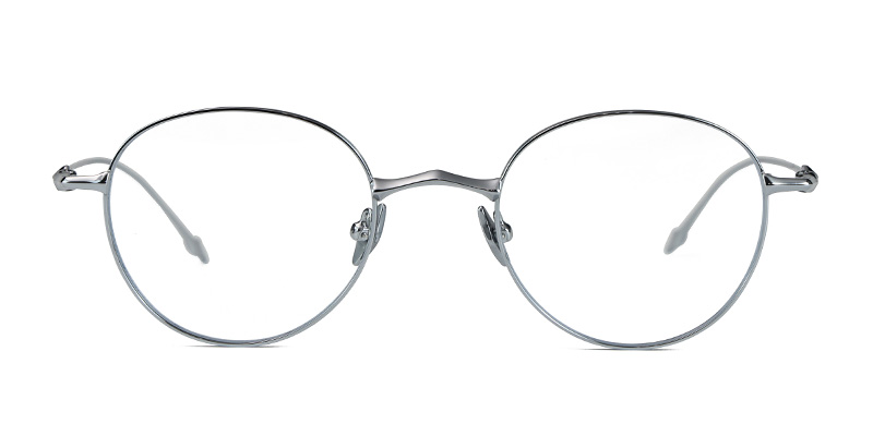 Montura de gafas redondas de luz azul de metal de medio titanio para mujer