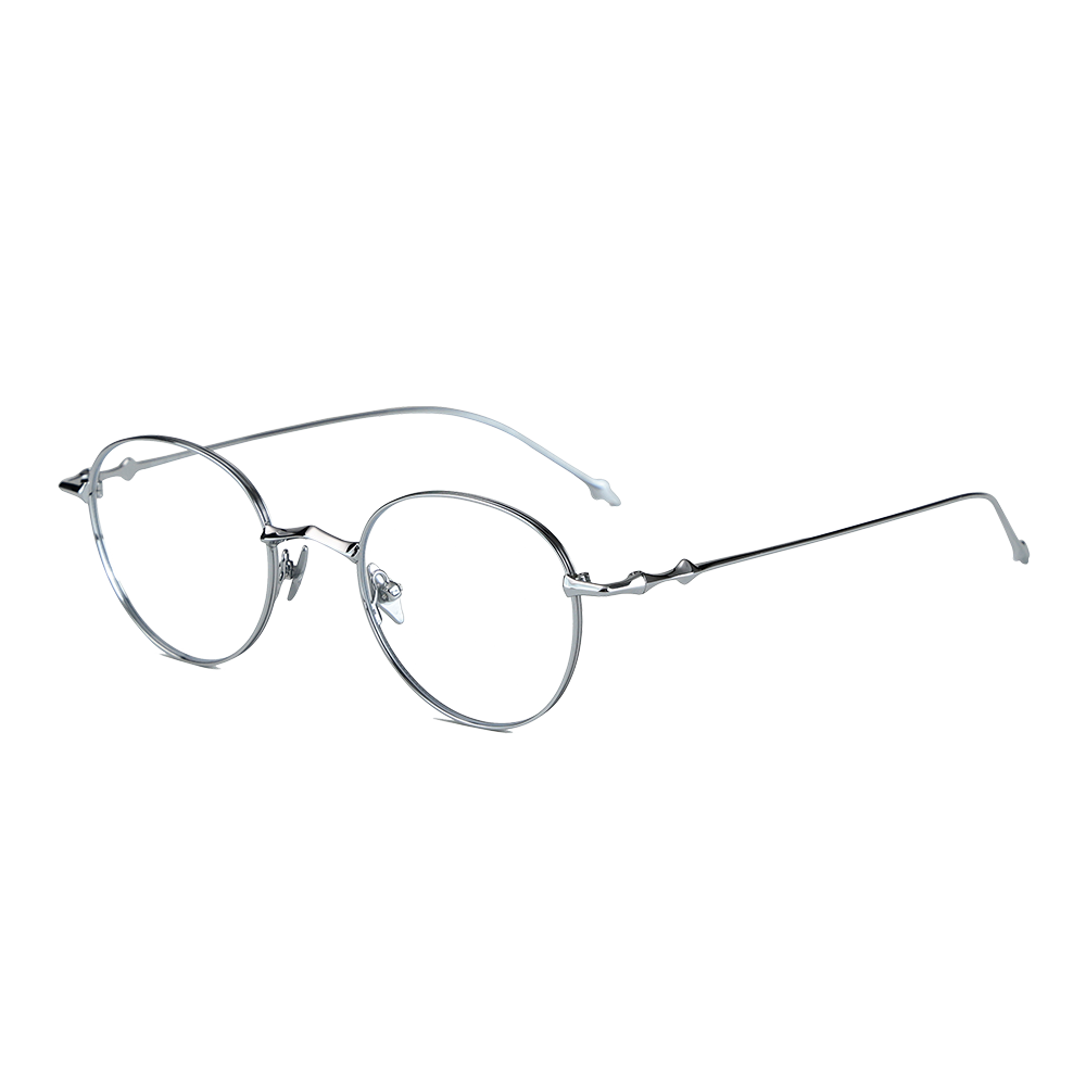 Marco de gafas redondas de metal medio titanio de luz azul para mujer