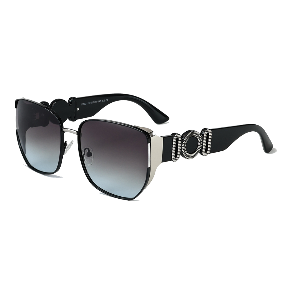 Gafas de sol polarizadas con patillas gruesas y montura cuadrada de metal de gran tamaño